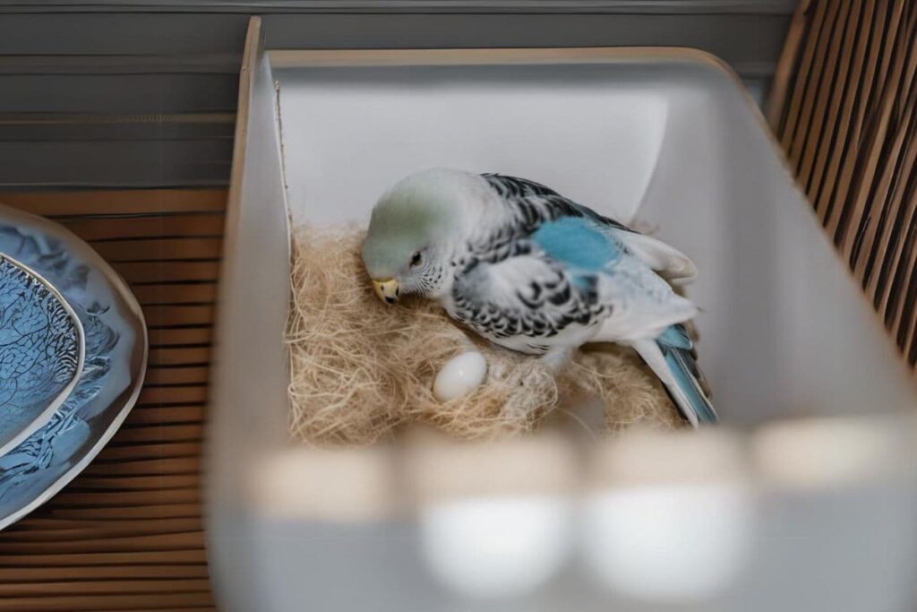 Parakeet Sitting on Eggs
